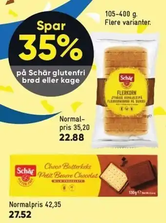 Bilka Spar 35 % på Schär glutenfri brød el. kage tilbud