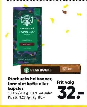 Bilka Starbucks helbønner, formalet kaffe el. kapsler tilbud