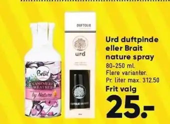 Bilka Urd duftpinde el. brait natur spray tilbud