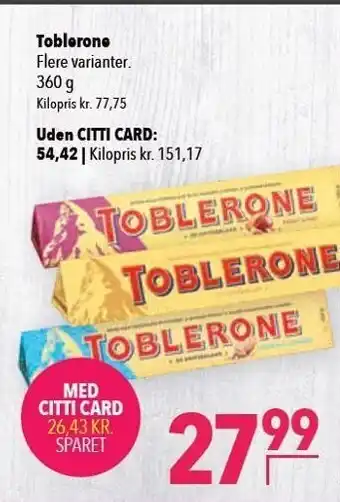 Citti Toblerone - Flere varianter - med Citti Card tilbud