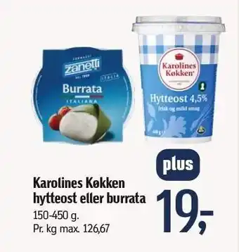 Karolines Køkken hytteost el. burrata - tilbud med føtex plus appen