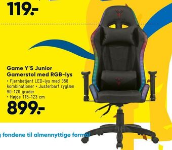 Bilka Game Y'S Junior Gamerstol med RGB-lys tilbud