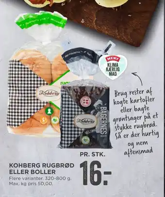 MENY Kohberg rugbrød eller boller tilbud