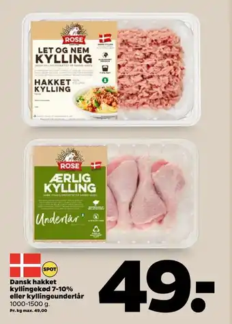 Dansk hakket kyllingekød 7-10% eller kyllingeunderlår
