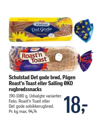 Føtex Schulstad Det gode brød, Pågen Roast'n Toast eller Salling ØKO rugbrødssnacks tilbud