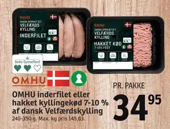 SPAR OMHU inderfilet eller hakket kyllingekød 7-10 % af dansk Velfærdskylling tilbud