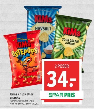 SPAR Kims chips eller snacks tilbud