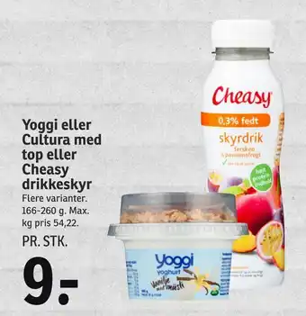 SPAR Yoggi eller Cultura med top eller Cheasy drikkeskyr tilbud