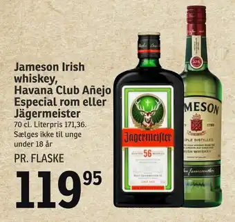 SPAR Jameson Irish whiskey, Havana Club Añejo Especial rom eller Jägermeister tilbud