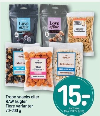 REMA 1000 Trope snacks el. Raw kugler tilbud