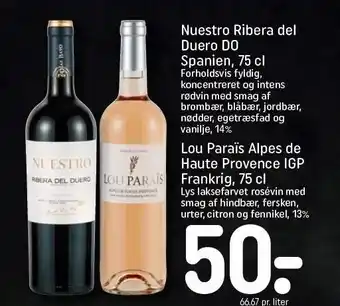 REMA 1000 Nuestro Ribera del Duero el. Lou Paraïs Alpes de Haute Provence IGP tilbud