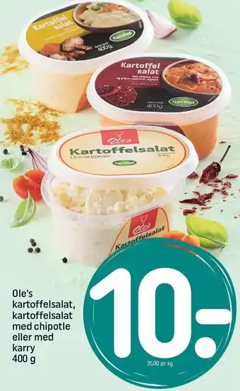REMA 1000 Ole's kartoffelsalat, kartoffelsalat m. chipotle el. m. karry tilbud
