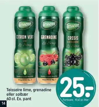 REMA 1000 Teisseire lime, grenadine el. solbær tilbud