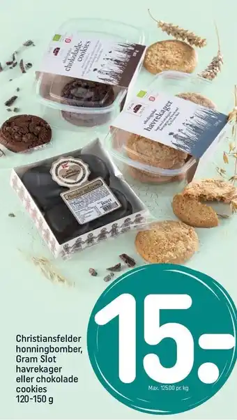 REMA 1000 Christiansfelder honningbomber, Gram Slot havrekager el. chokolade cookies tilbud