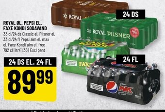 Løvbjerg Royal øl, Pepsi El. Faxe Kondi Sodavand tilbud
