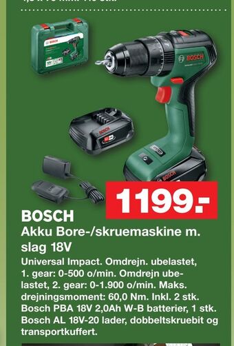 Bauhaus Akku Bore-/skruemaskine m. slag 18V tilbud