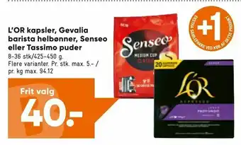 L'OR kapsler, Gevalia barista helbønner, Senseo eller Tassimo puder