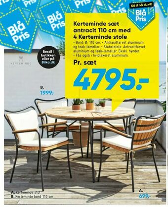 Bilka Kerteminde sæt antracit 110 cm med 4 Kerteminde stole tilbud