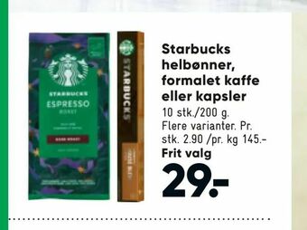 Bilka Starbucks helbønner, formalet kaffe eller kapsler tilbud