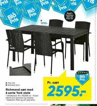 Bilka Richmond sæt med 6 sorte York stole tilbud