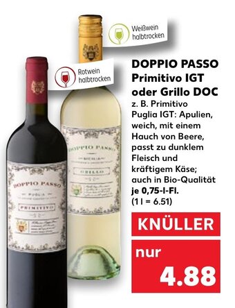 Kaufland DOPPIO PASSO primitivo IGT oder grillo DOC tilbud