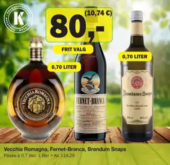 Købmandsgården Vecchia Romagna, Fernet-Branca, Brøndum Snaps tilbud