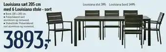 Føtex Louisiana sæt 205 cm med 6 Louisiana stole - sort tilbud