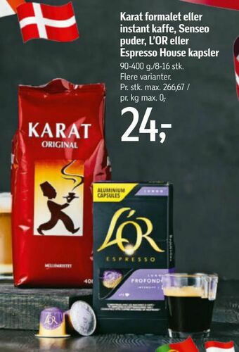 Føtex Karat formalet eller instant kaffe, Senseo puder, L'OR eller Espresso House kapsler tilbud