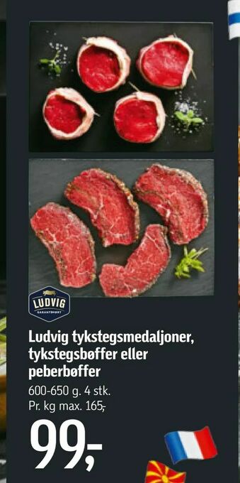 Føtex Ludvig tykstegsmedaljoner, tykstegsbøffer eller peberbøffer tilbud