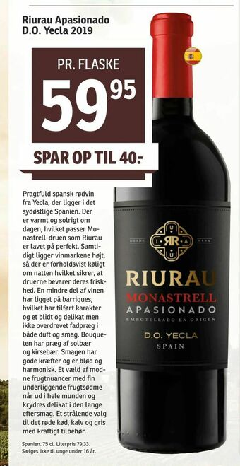 SPAR Riurau Apasionado D.O. Yecla 2019 tilbud