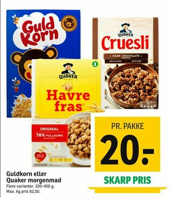 SPAR Guldkorn eller Quaker morgenmad tilbud