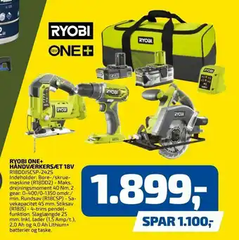 Davidsen Ryobi one+ håndværkersæt 18v tilbud