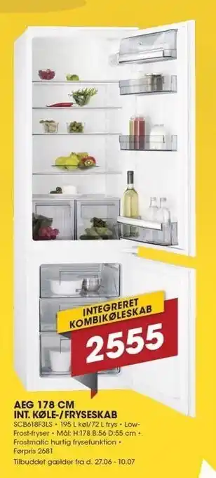 Punkt1 AEG 178 cm INT. køle-/fryseskab tilbud