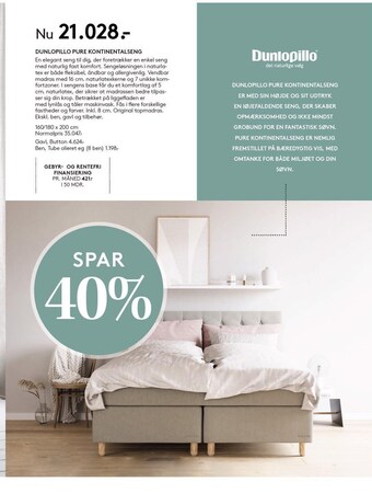 SengeSpecialisten Dunlopillo Pure Kontinentalseng tilbud