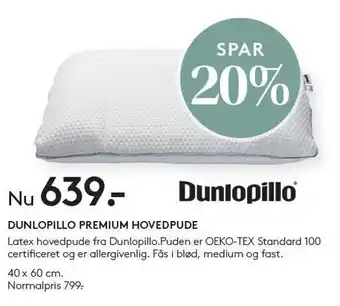 SengeSpecialisten Dunlopillo premium hovedpude tilbud