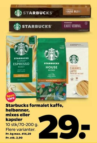 Netto Starbucks formalet kaffe, helbønner, mixes eller kapsler tilbud
