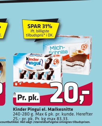 Fleggaard Kinder Pingui el. Mælkesnitte tilbud