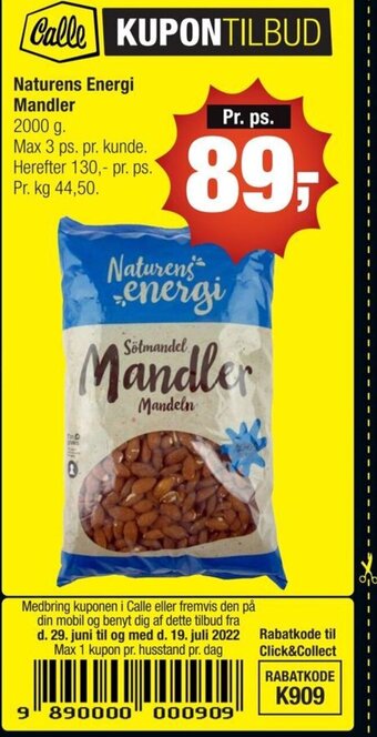 Calle Naturens Energi Mandler tilbud