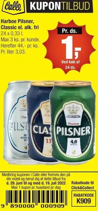 Harboe Pilsner Classic el.alk. fri
