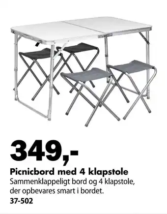 Picnicbord med 4 klapstole
