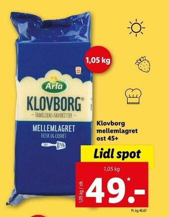 Let-Køb Klovborg mellemlagret ost 45+ tilbud