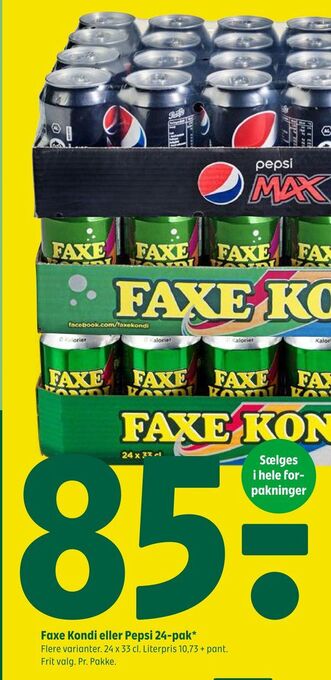 Coop 365 Faxe Kondi eller Pepsi * 24-pak tilbud