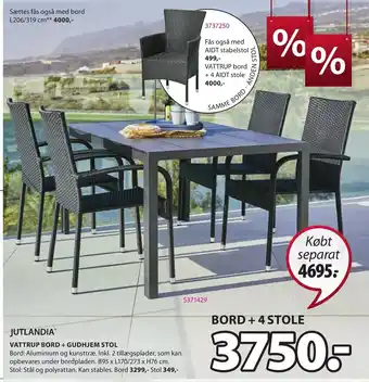 JYSK Jutlandia Vattrup Bord + Gudhjem Stol tilbud
