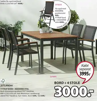 JYSK Jutlandia Yttrup Bord + Maderne Stol tilbud
