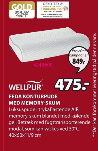JYSK Wellpur Feda Konturpude Med Memory- Skum tilbud