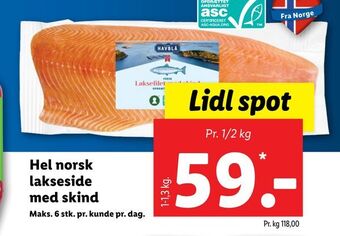 Lidl Hel norsk lakseside med skind tilbud