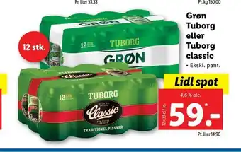 Lidl Grøn Tuborg eller Tuborg classic tilbud