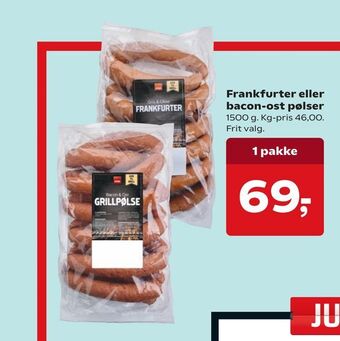 Dagli'Brugsen Frankfurter eller bacon-ost pølser tilbud