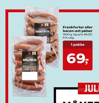 Kvickly Frankfurter eller bacon-ost pølser tilbud