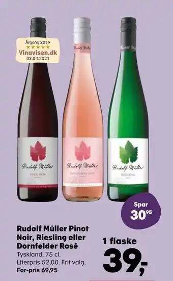 Kvickly Rudolf Müller Pinot Noir, Riesling eller Dornfelder Rosé tilbud